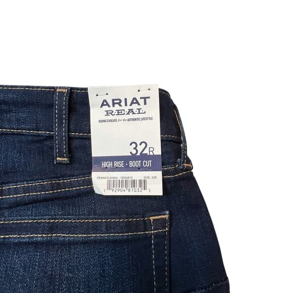 Ariat REAL Womens Jeans 32R High Rise Boot Cut Dark Wash - Picture 5 of 13